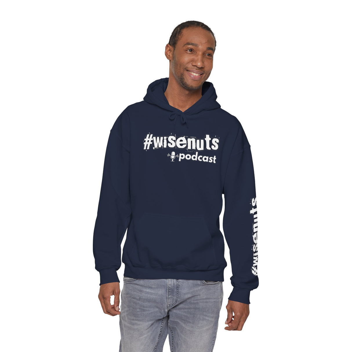 WiseNuts Podcast Logo Hoodie — Front & Sleeve Branded Sweatshirt