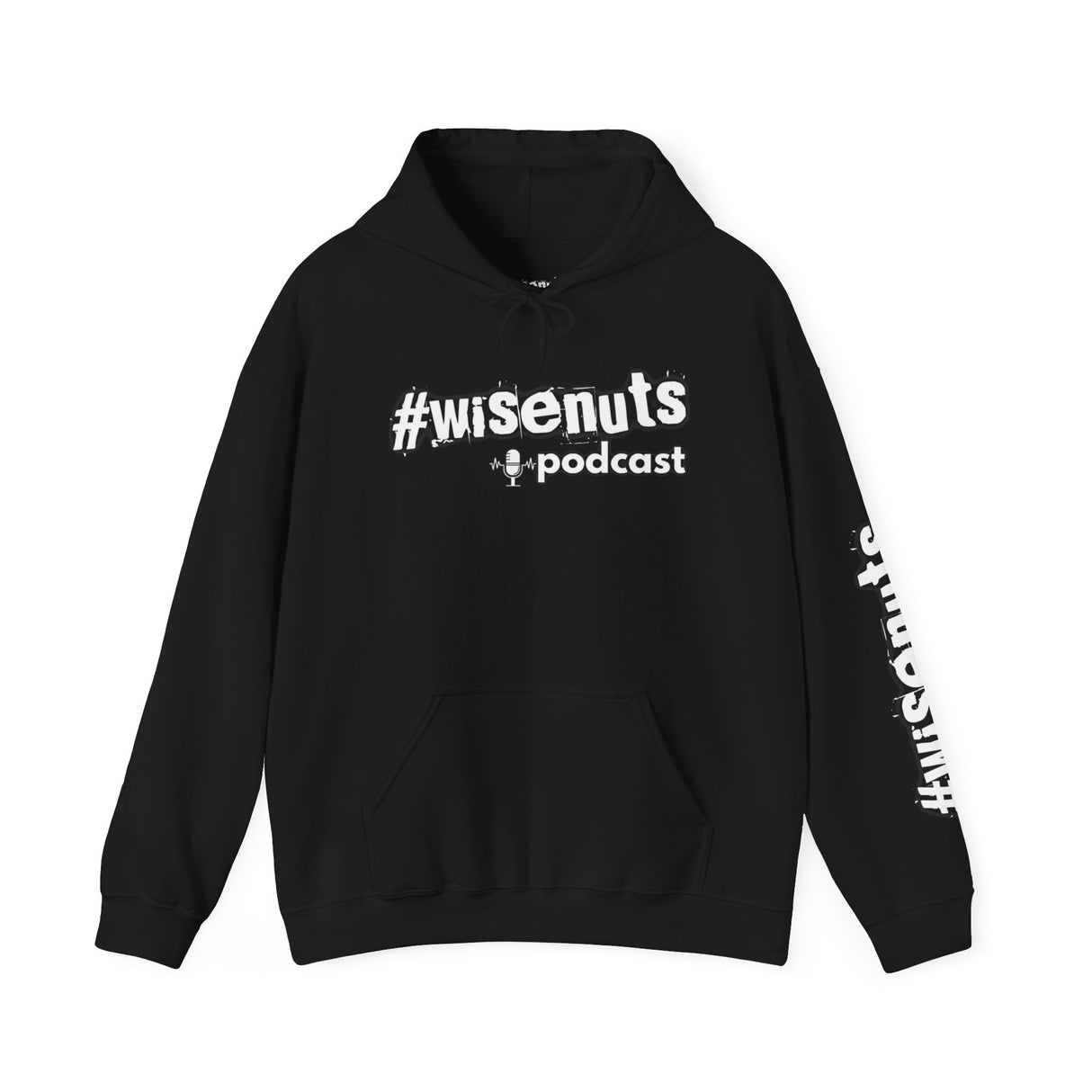 WiseNuts Podcast Logo Hoodie — Front & Sleeve Branded Sweatshirt
