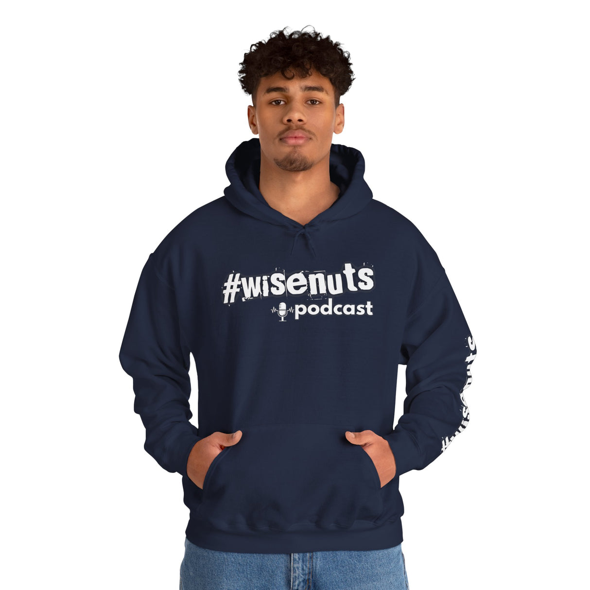 WiseNuts Podcast Logo Hoodie — Front & Sleeve Branded Sweatshirt