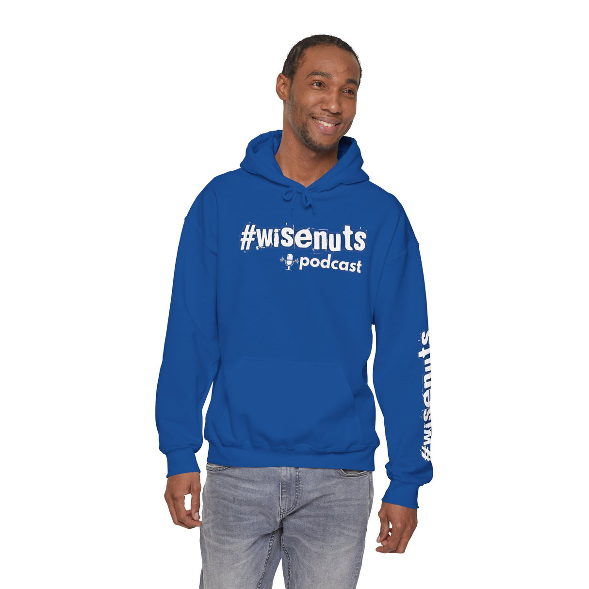 WiseNuts Podcast Logo Hoodie — Front & Sleeve Branded Sweatshirt