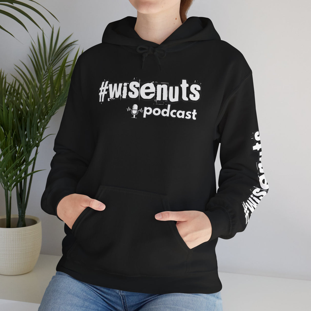 WiseNuts Podcast Logo Hoodie — Front & Sleeve Branded Sweatshirt