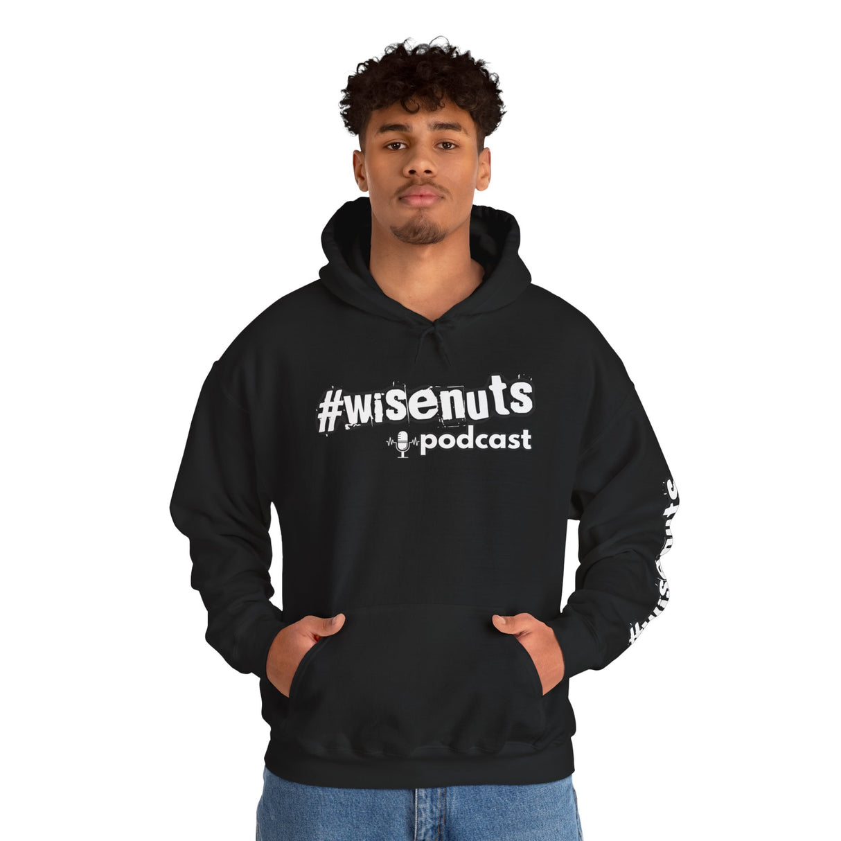 WiseNuts Podcast Logo Hoodie — Front & Sleeve Branded Sweatshirt