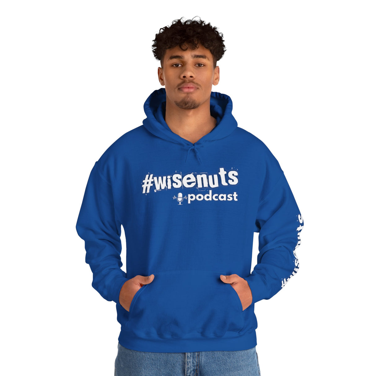WiseNuts Podcast Logo Hoodie — Front & Sleeve Branded Sweatshirt