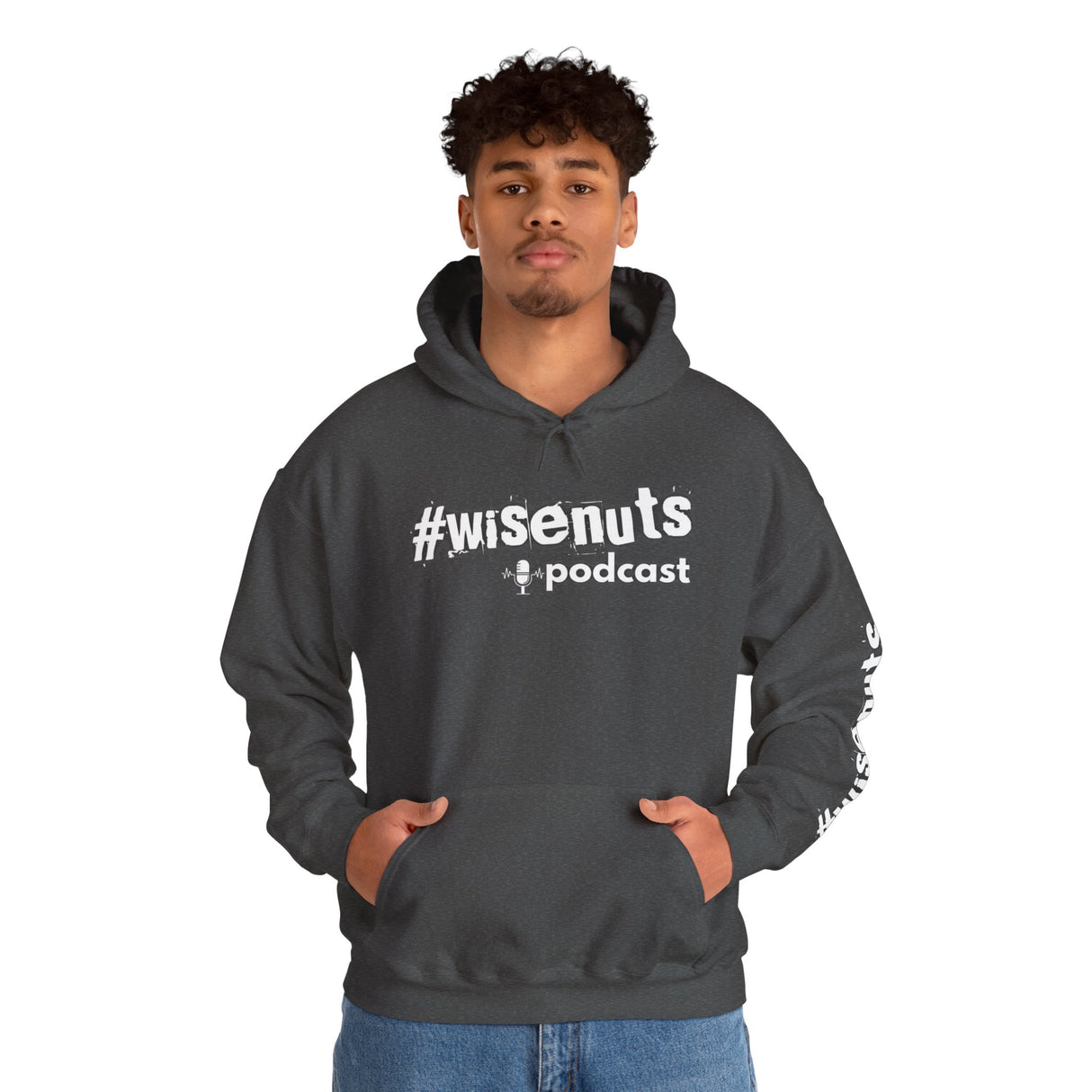 WiseNuts Podcast Logo Hoodie — Front & Sleeve Branded Sweatshirt